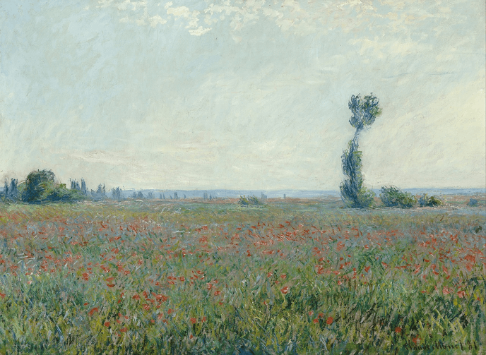 Peinture dans champs de fleurs avec un joli ciel bleu paint en 